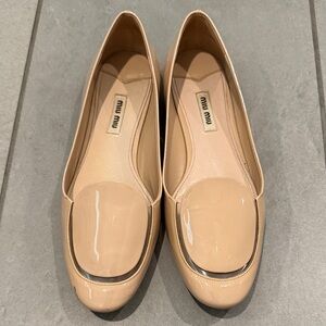 Miu Miu Women's Beige Patent Leather Loafers